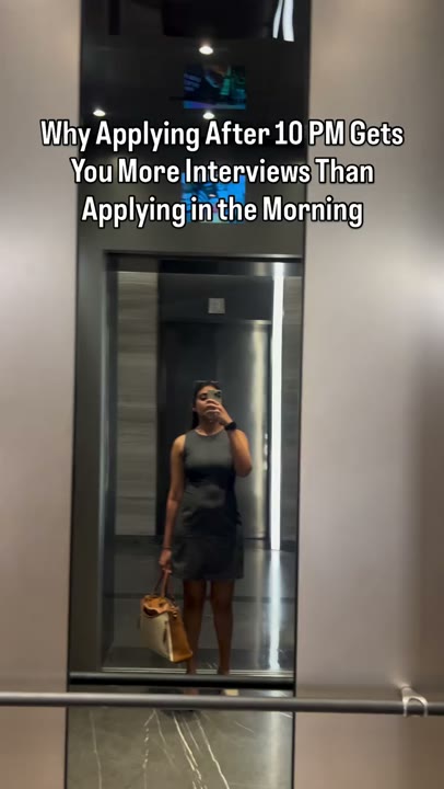 Frame at 0 seconds: A full-body elevator reflection appears beneath the complete application-timing headline.
