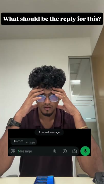 Frame at 2 seconds: The question banner and “Hmmm” message appear immediately while the creator holds their forehead and gradually looks up.